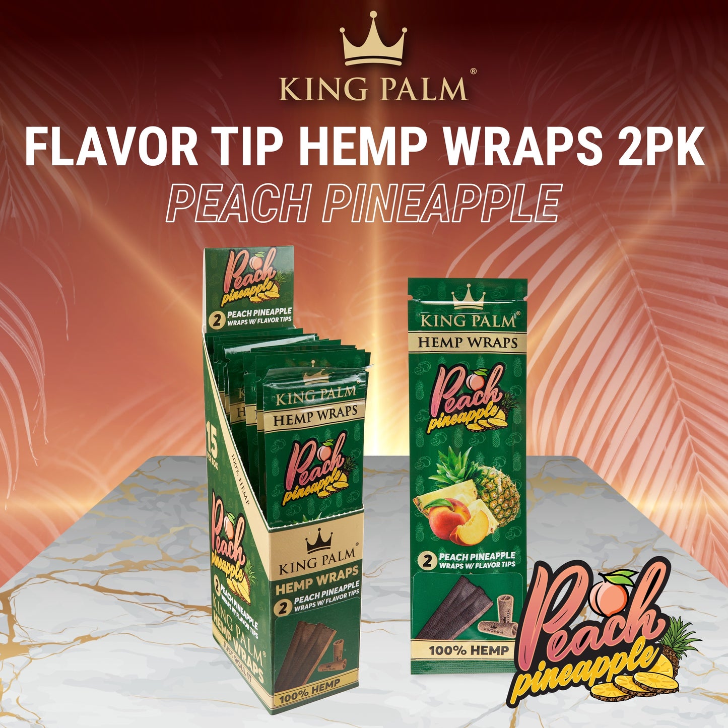 King Palm 2pk Hemp Wraps 15ct Display | 3-Flavors (Tobacco Free)