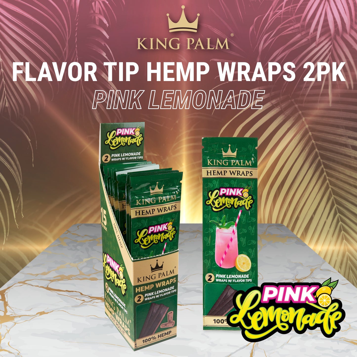 King Palm 2pk Hemp Wraps 15ct Display | 3-Flavors (Tobacco Free)