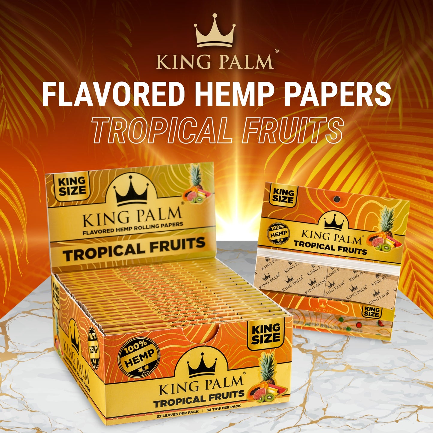 King Palm Hemp Flavored Rolling Papers & Tips 22ct Display – King Size | 3-Flavors (Tobacco Free)